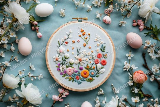 Floral Embroidery Pattern – Elegant Rose Design for Cushion & Clothing – 1